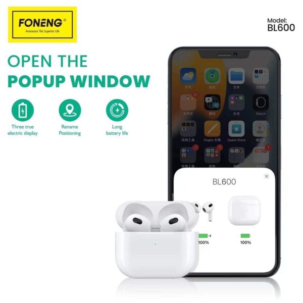 【FONENG】 TWS WIRELESS EARPHONE ( BL600 ) BLUETOOTH 5.1 HEADSET WITH TOUCH OPERATION, LONGTIME BATTERY - Image 2