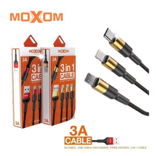 Moxom 0.5 m Cable - charging 3 in 1 -CC53 - 3a black (Compatible with Mobile, Black, Pack of: 3) - Image 2