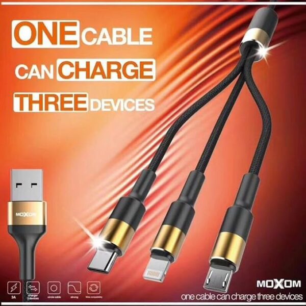 Moxom 0.5 m Cable - charging 3 in 1 -CC53 - 3a black (Compatible with Mobile, Black, Pack of: 3) - Image 3